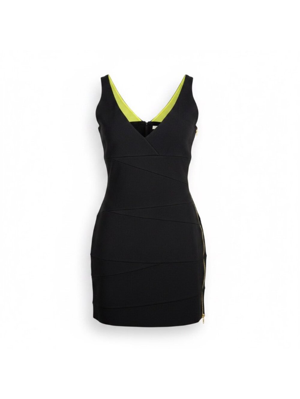 Marc New York Women’s Black Bandage Dress V-Neck Gold Zipper Size 6
